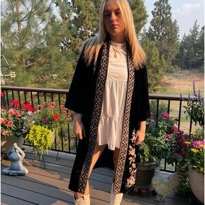 Black Velvet small Kimono with Beige embroidered accents!